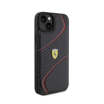 „Ferrari Twist Metal Logo“ – dėklas, skirtas „iPhone 15 Plus“ (juoda spalva)