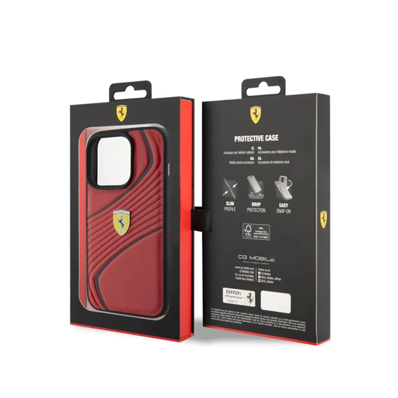 Ferrari Twist Metal Logo – dėklas, skirtas iPhone 15 Pro (raudonas)