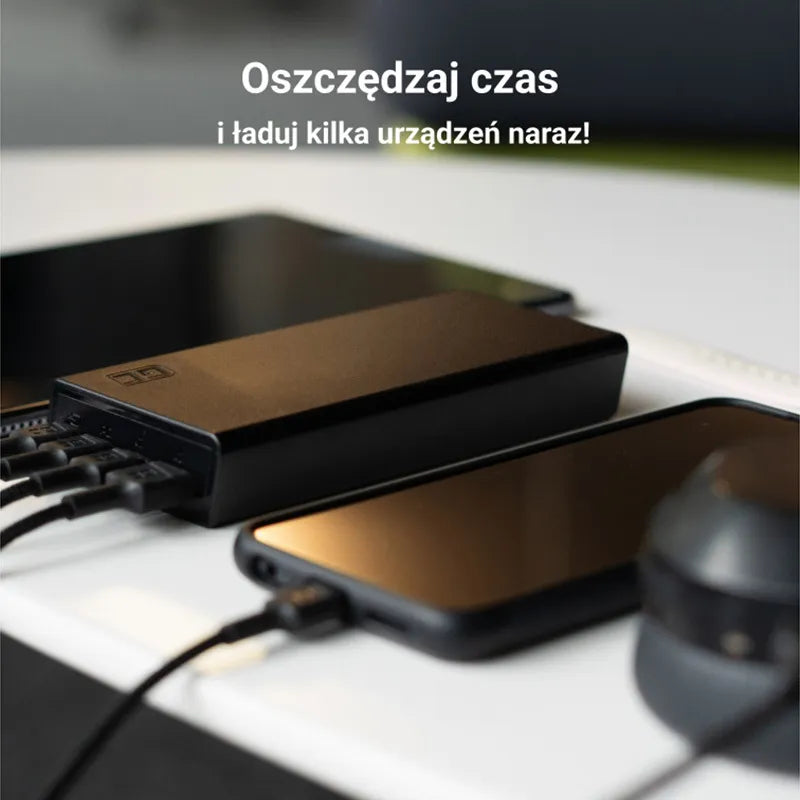Green Cell PowerPlay20s – išorinė baterija 20000 mAh su USB-A QuickCharge 3.0 ir 2x USB-C Power Delivery 22.5W (juoda)
