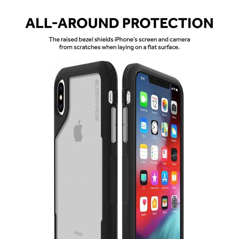 Griffin Survivor Endurance – dėklas, skirtas „iPhone Xs Max“ (skaidrus / pilkas)