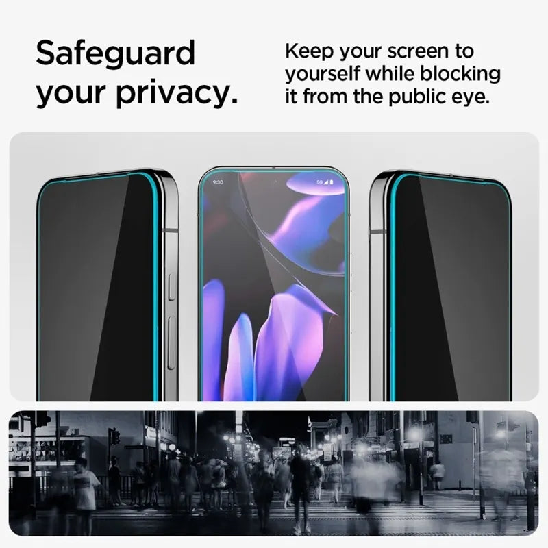 Grūdintas stiklas su privatumo filtru Spigen GLAS.TR EZ FIT Privacy 2 vnt. pakuotė, skirta Google Pixel 9 / 9 Pro / 10 / 10 Pro (2 vnt.)
