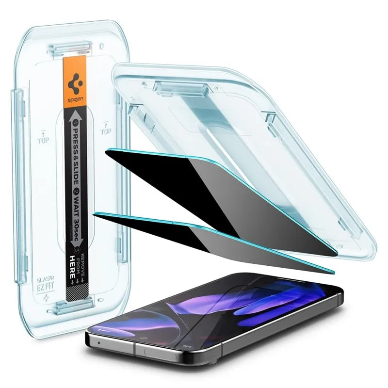 Grūdintas stiklas su privatumo filtru Spigen GLAS.TR EZ FIT Privacy 2 vnt. pakuotė, skirta Google Pixel 9 / 9 Pro / 10 / 10 Pro (2 vnt.)
