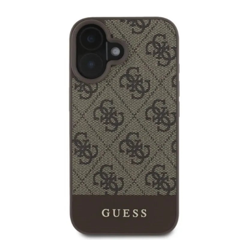 Guess 4G Apatinis dryžuotas dėklas, skirtas iPhone 16 (rudas)