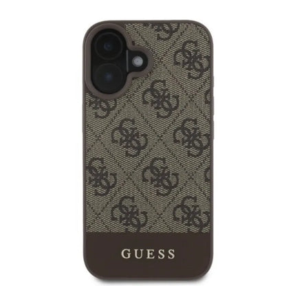 Guess 4G Apatinis dryžuotas dėklas, skirtas iPhone 16 (rudas)