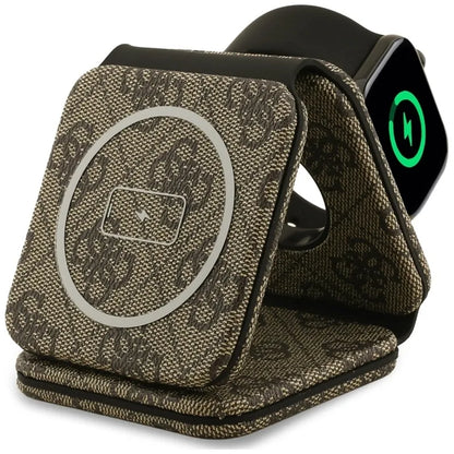 Guess 4G belaidis įkroviklis – „MagSafe“ 3-viename belaidis įkroviklis, skirtas iPhone, AirPods ir Apple Watch 15W (rudos spalvos)