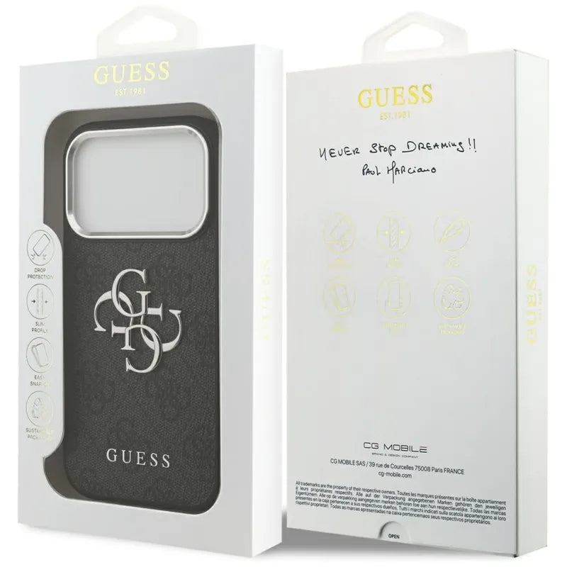 Guess 4G Big 4G Classic Logo – Dėklas iPhone 17 Pro (Juoda / Sidabrinė)