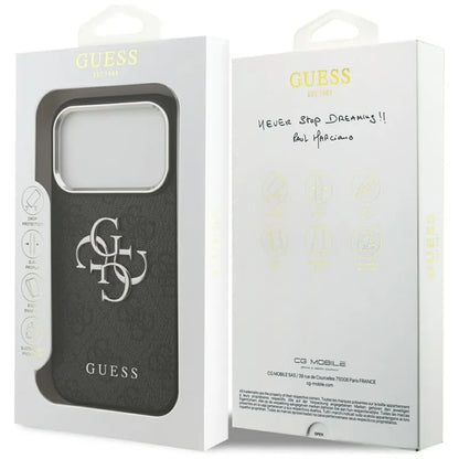 Guess 4G Big 4G Classic Logo – Dėklas iPhone 17 Pro (Juoda / Sidabrinė)