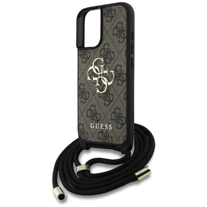 Guess 4G Big Logo Cord Strap Crossbody – dėklas skirtas iPhone 16 (rudas)