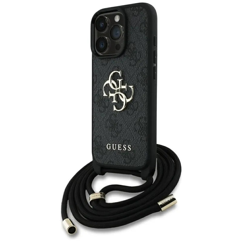 Guess 4G Big Logo kordo dirželis per petį – dėklas, skirtas iPhone 16 Pro (juodas)