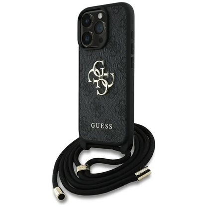 Guess 4G Big Logo kordo dirželis per petį – dėklas, skirtas iPhone 16 Pro (juodas)