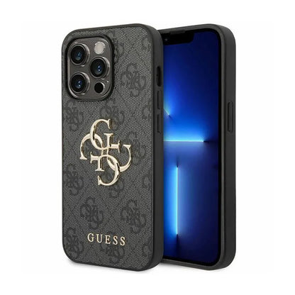 Guess 4G Big Metal Logo dėklas, skirtas iPhone 15 Pro (Pilka)