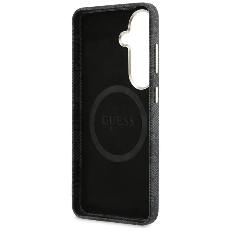 Guess 4G Blizgučių Apvalus Logotipas MagSafe - Samsung Galaxy S26 dėklas (juodas)