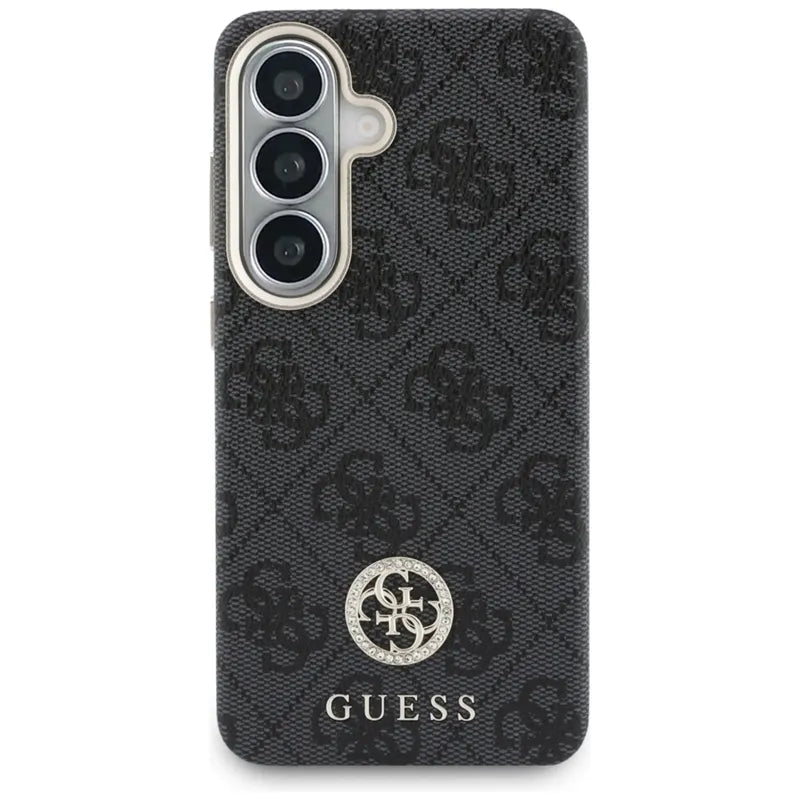 Guess 4G Blizgučių Apvalus Logotipas MagSafe - Samsung Galaxy S26 dėklas (juodas)