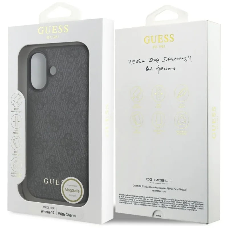 Guess 4G Charms Collection MagSafe – dėklas „iPhone 17“ (juodas)