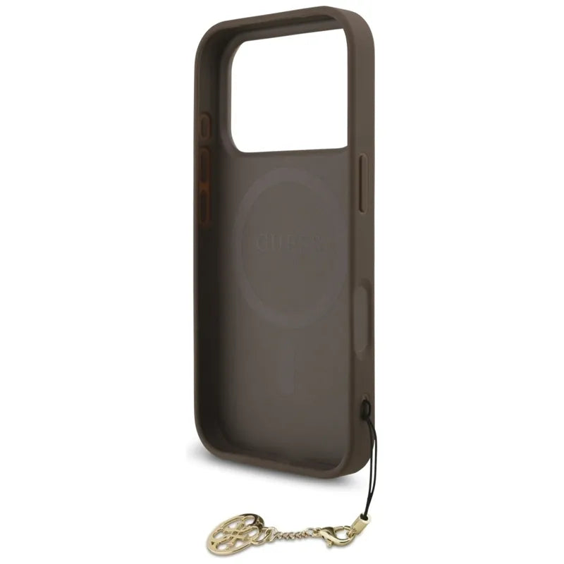 Guess 4G Charms Collection MagSafe – dėklas iPhone 17 Pro (rudas)