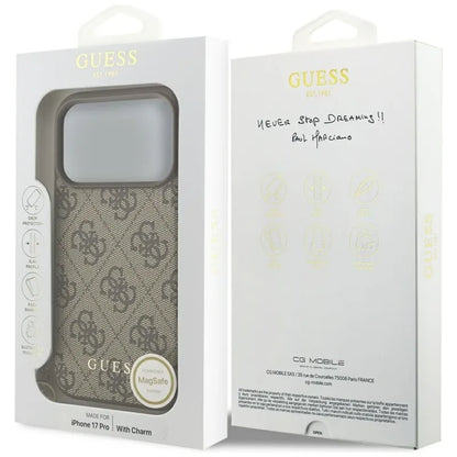 Guess 4G Charms Collection MagSafe – dėklas iPhone 17 Pro (rudas)