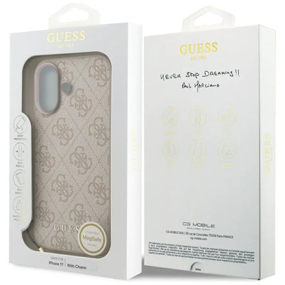 Guess 4G Charms Collection MagSafe – dėklas iPhone 17 (rožinis)