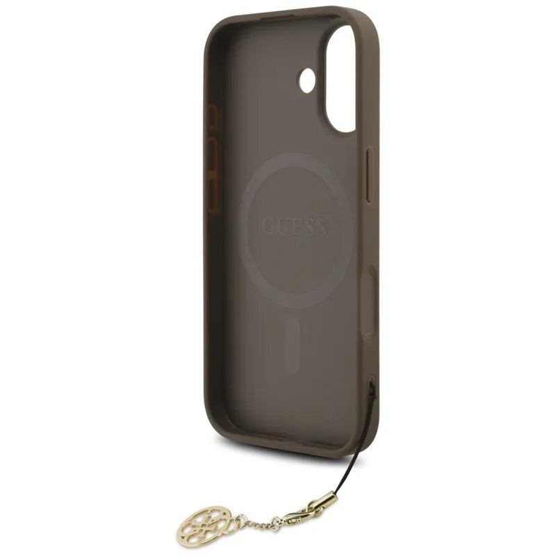 Guess 4G Charms Collection MagSafe – dėklas iPhone 17 (ruda)