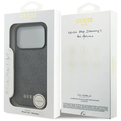 Guess 4G Charms Collection MagSafe – dėklas, skirtas iPhone 17 Pro (juodas)
