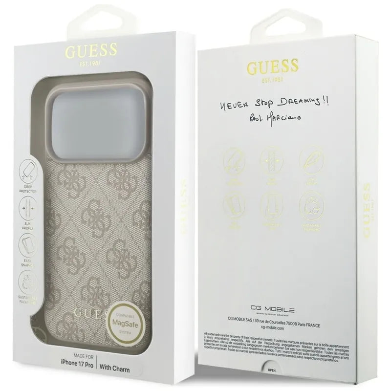 Guess 4G Charms kolekcijos MagSafe dėklas - iPhone 17 Pro (rožinis)