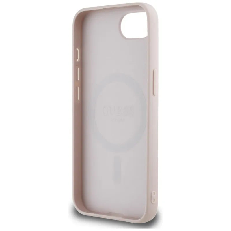 Guess 4G Circle Classic Logo MagSafe – dėklas iPhone 16e (rožinės spalvos)