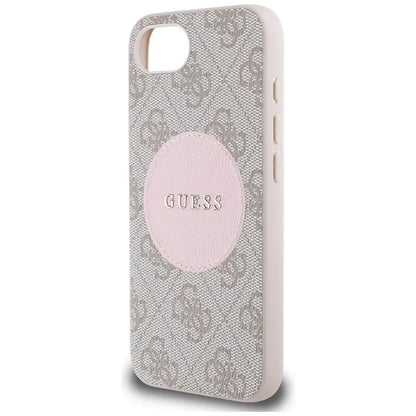 Guess 4G Circle Classic Logo MagSafe – dėklas iPhone 16e (rožinės spalvos)