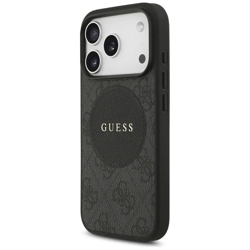 Guess 4G Circle Classic Logo MagSafe dėklas iPhone 17 Pro (juodas)