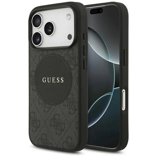 Guess 4G Circle Classic Logo MagSafe dėklas iPhone 17 Pro (juodas)