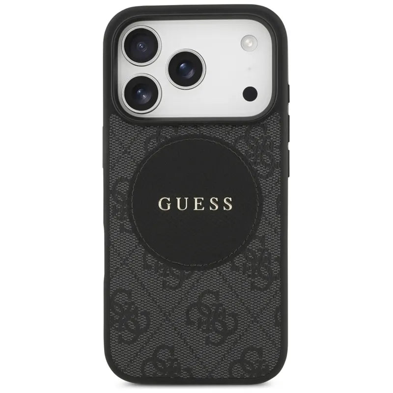 Guess 4G Circle Classic Logo MagSafe dėklas iPhone 17 Pro (juodas)