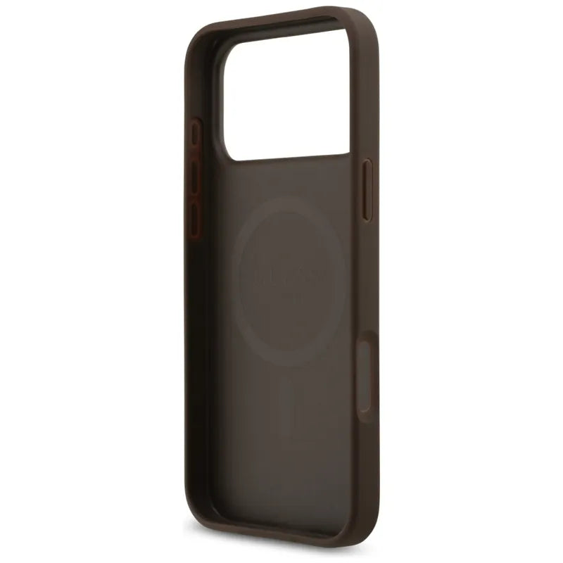 Guess 4G Circle Classic Logo MagSafe dėklas iPhone 17 Pro Max (rudos)