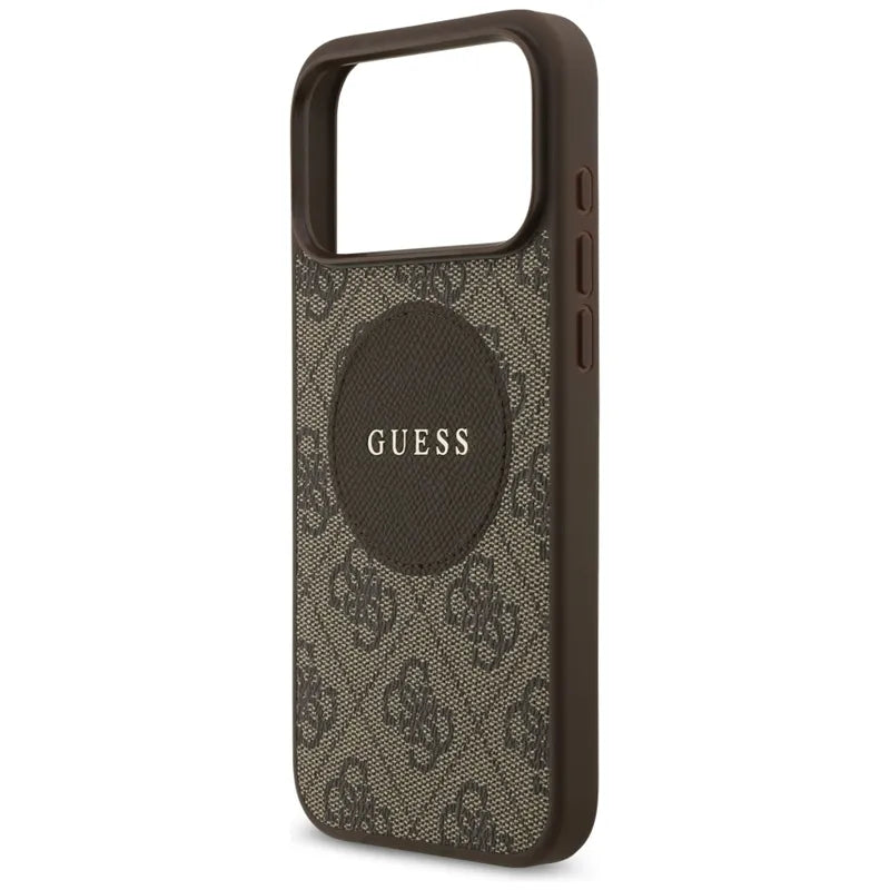Guess 4G Circle Classic Logo MagSafe dėklas iPhone 17 Pro Max (rudos)