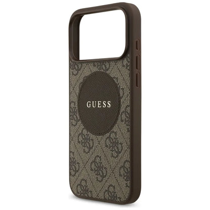Guess 4G Circle Classic Logo MagSafe dėklas iPhone 17 Pro Max (rudos)