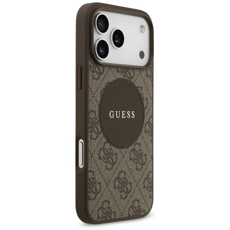 Guess 4G Circle Classic Logo MagSafe dėklas iPhone 17 Pro Max (rudos)