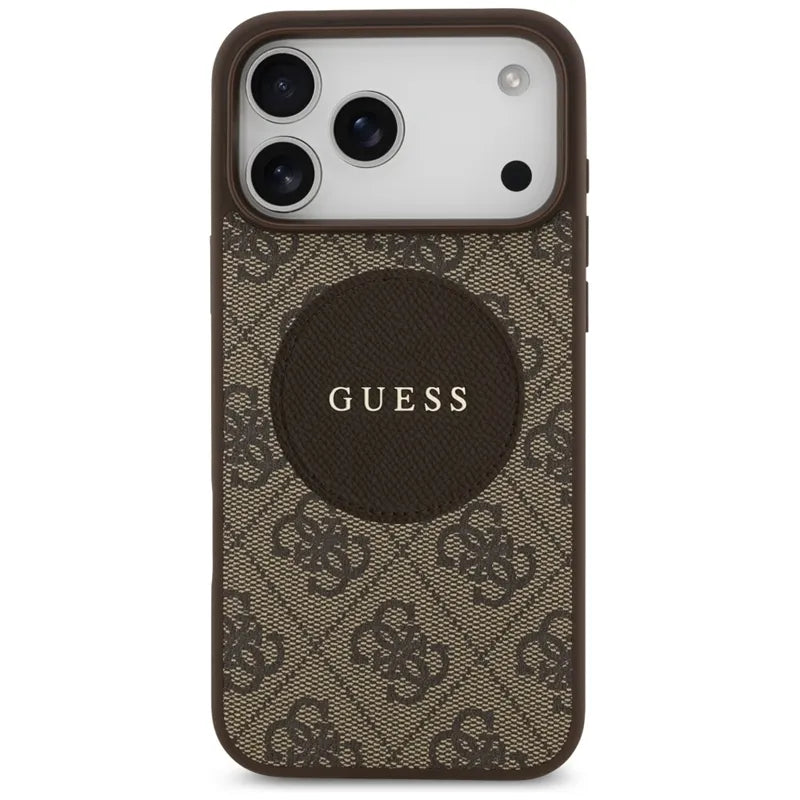 Guess 4G Circle Classic Logo MagSafe dėklas iPhone 17 Pro Max (rudos)