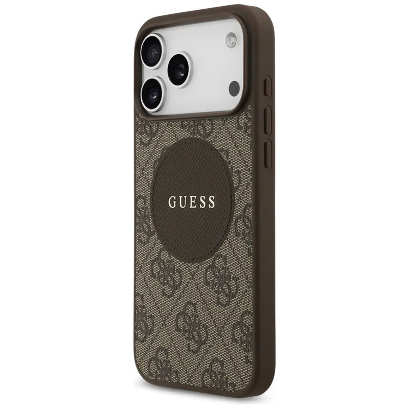 Guess 4G Circle Classic Logo MagSafe dėklas iPhone 17 Pro Max (rudos)