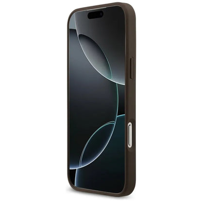 Guess 4G Circle Classic Logo MagSafe dėklas iPhone 17 Pro Max (rudos)
