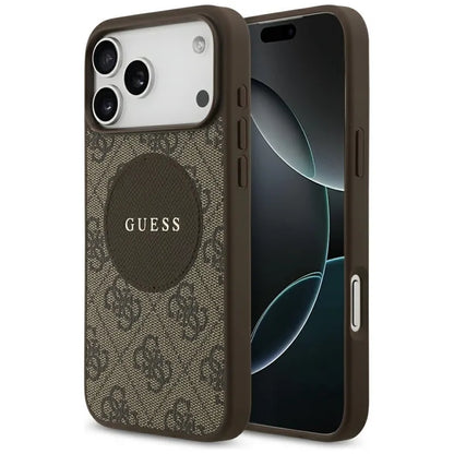 Guess 4G Circle Classic Logo MagSafe dėklas iPhone 17 Pro Max (rudos)