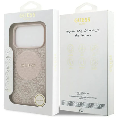 Guess 4G Circle Classic Logo MagSafe dėklas iPhone 17 Pro (rožinis)