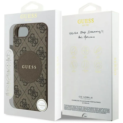 Guess 4G Circle Classic Logo MagSafe - dėklas skirtas iPhone 16e (rudas)