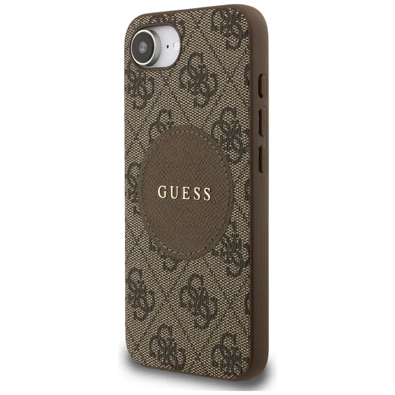 Guess 4G Circle Classic Logo MagSafe - dėklas skirtas iPhone 16e (rudas)