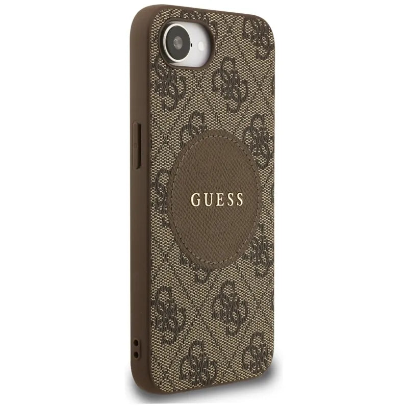 Guess 4G Circle Classic Logo MagSafe - dėklas skirtas iPhone 16e (rudas)