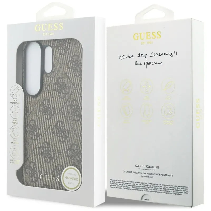 „Guess“ 4G Classic Logo Charm MagSafe dėklas – Samsung Galaxy S26 Ultra (rudas)