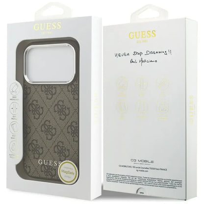 Guess 4G Classic Logo MagSafe – dėklas iPhone 17 Pro Max (rudos spalvos)