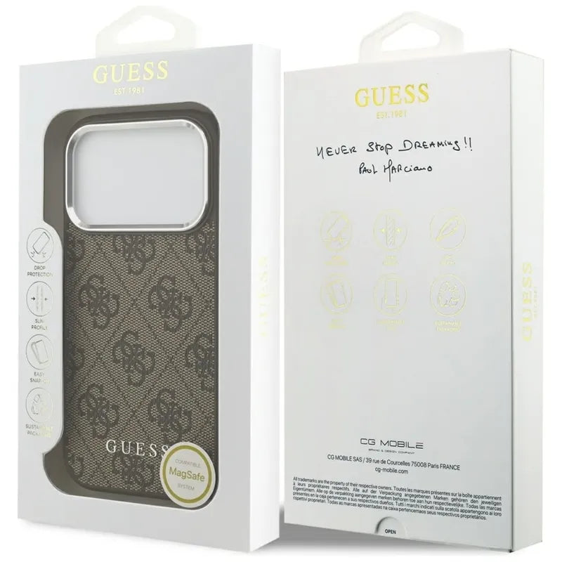 Guess 4G Classic Logo MagSafe – dėklas iPhone 17 Pro telefonui (rudas)