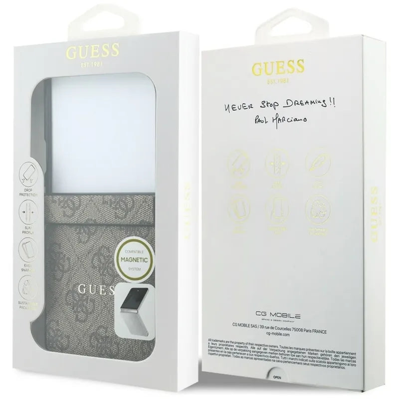 Guess 4G Classic MagSafe - Dėklas Samsung Galaxy Z Flip 8 telefonui (rudos spalvos)