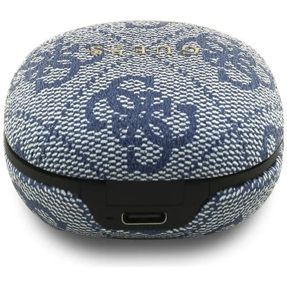 Guess 4G Classic Metal Logo - Bluetooth TWS ENC ausinės + įkrovimo dėklas (Mėlyna)