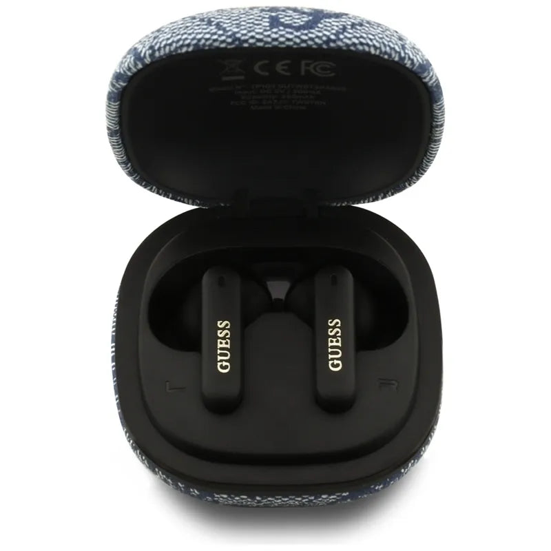 Guess 4G Classic Metal Logo - Bluetooth TWS ENC ausinės + įkrovimo dėklas (Mėlyna)