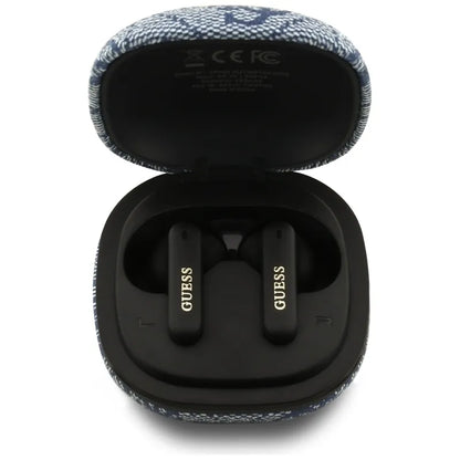 Guess 4G Classic Metal Logo - Bluetooth TWS ENC ausinės + įkrovimo dėklas (Mėlyna)