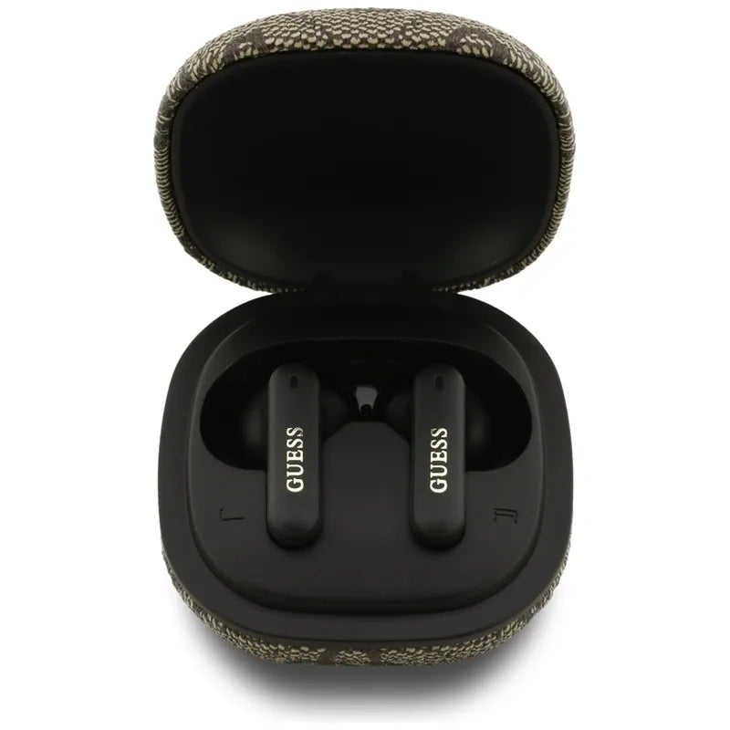 Guess 4G Classic Metal Logo - Bluetooth TWS ENC ausinės + įkrovimo dėklas (Ruda)