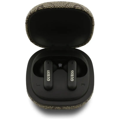 Guess 4G Classic Metal Logo - Bluetooth TWS ENC ausinės + įkrovimo dėklas (Ruda)